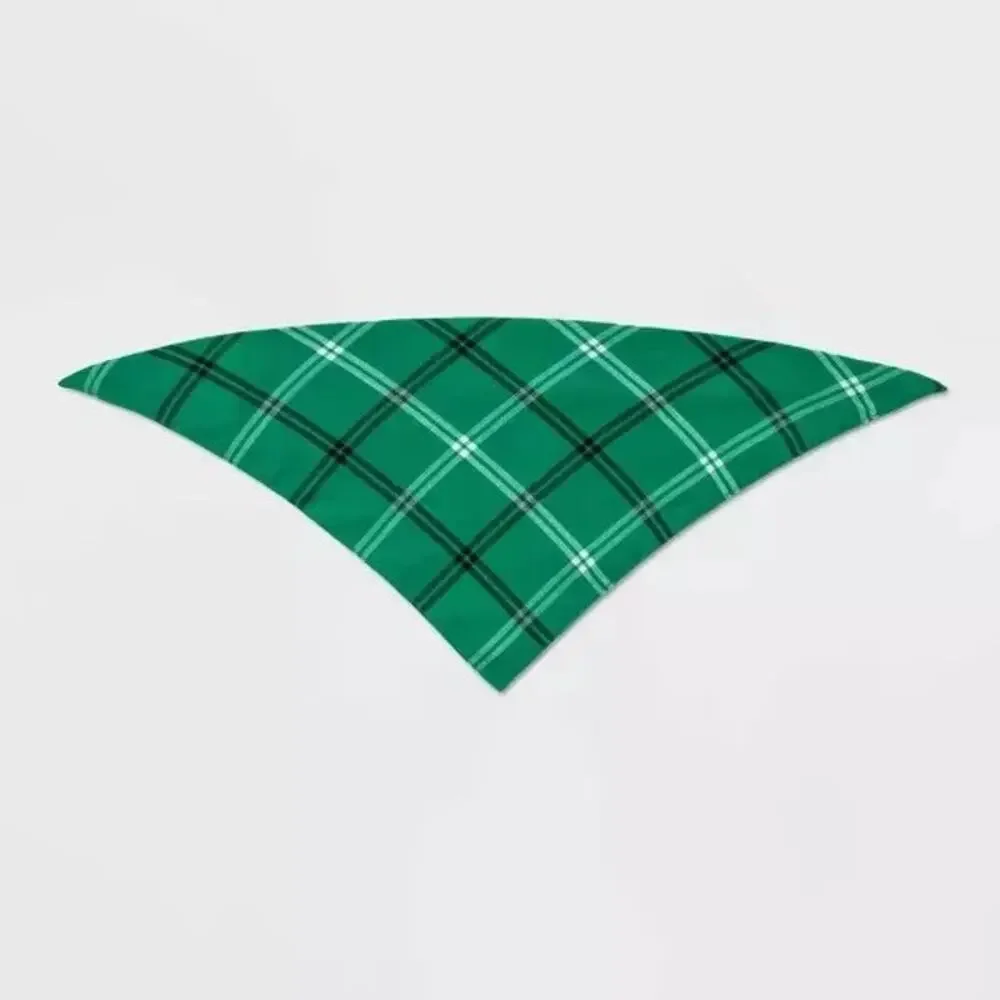 (4) Wondershop Green Plaid Matching Family Cat and Dog Bandana OS
